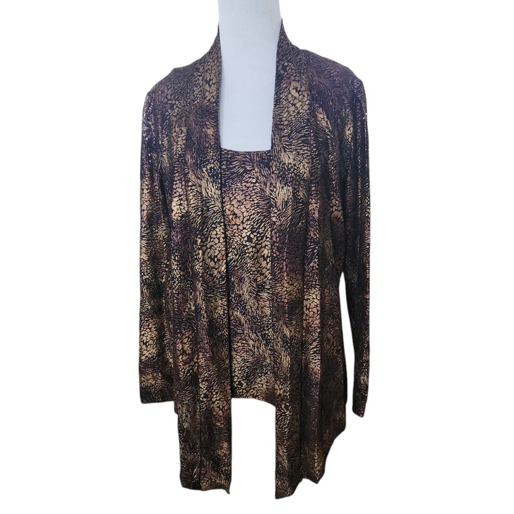 Peck & Peck Elegant Brown Gold Black Women's Sweater Tank and Jacket Set Medium